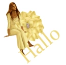 Woman is sitting on flower