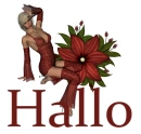 Woman is sitting on flower