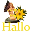 Woman is sitting on flower