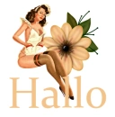 Woman is sitting on flower