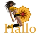 Woman kneels on flower