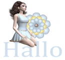 Woman kneels on flower