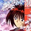 Kenshin Leaning Against Wall with Sakura