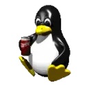 Penguin drinking a soda