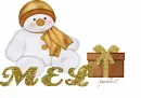 Gold Snowman with gift - Mel