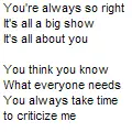 Lyrics from shut up by simple plan