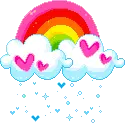 rainbow with falling hearts