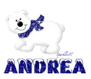 Cute Polar Bear with blue scarf and text - Andrea