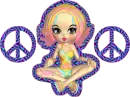 meditating hippie chick with trippy peace signs