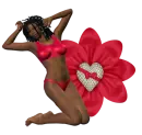 Woman kneels on flower