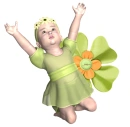Child kneels on flower