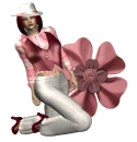 Woman kneels on flower