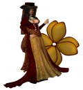Woman stands on flowers