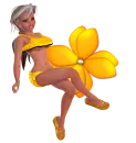 Woman sitting on flowers