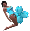 Woman kneels on flower
