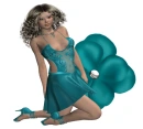 Woman kneels on flower