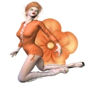 Woman kneels on flower