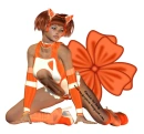 Woman kneels on flower