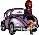 purple car with red haired girl