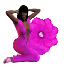 Woman kneels on flower