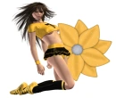 Woman kneels on flower