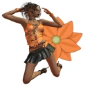 Woman kneels on flower