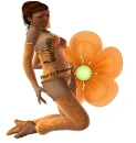 Woman kneels on flower