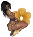 Woman kneels on flower