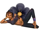 Woman lies on flower