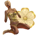 Woman kneels on flower