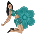 Woman kneels on flower