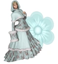 Woman stands on flowers