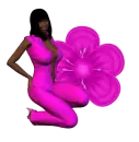 Woman kneels on flower