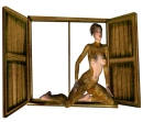 Woman kneels in the window