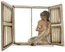 Woman sitting in the window