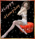 Glitter dressed woman on stool with sparkles saying Happy Hump day
