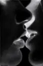 black-and-white kiss by two people