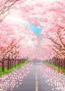 pink tree road scene
