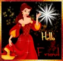 Hello friend w/ cartoon woman