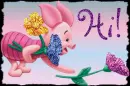 Piglet picking flowers