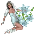 Woman kneels on flower