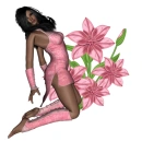 Woman kneels on flower