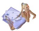 Woman kneels on Label