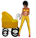 Woman stands to prams