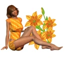 Woman sitting on flowers
