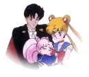 Sailor Moon, Tuxedo Mask, and Rini