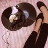 Girl with vintage vinyl records