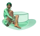 Woman sittings on hat