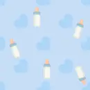 blue hearts with white baby bottle