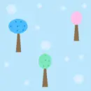 blue,pink,green,winter,snow,trees